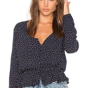 Rails Beaux Blouse Size Small Navy Mini Hearts Peplum Hem Casual Classic Rayon